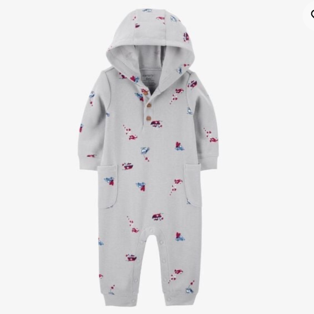 Carters Baby Boat Print Thermal Jumpsuit - Grey